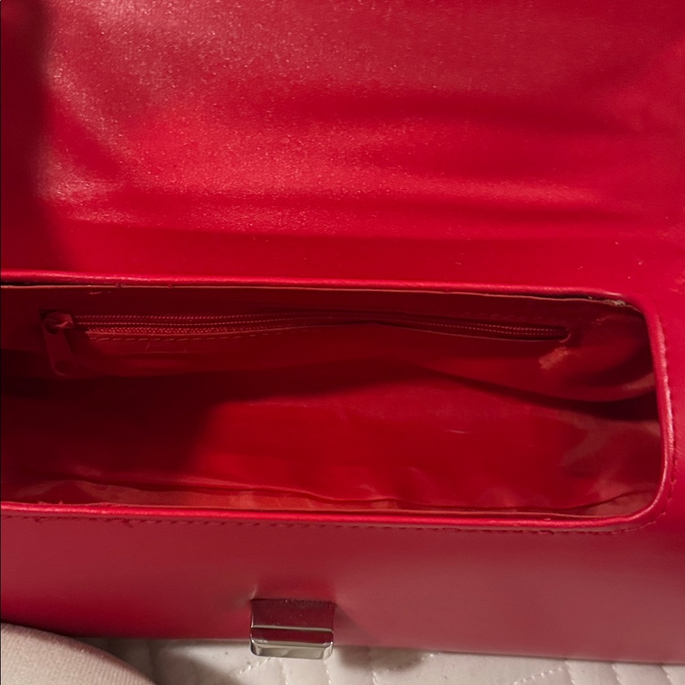 Quilted Red Leather Top-Handle Clutch with Silver Hardware - Picture 9 of 9